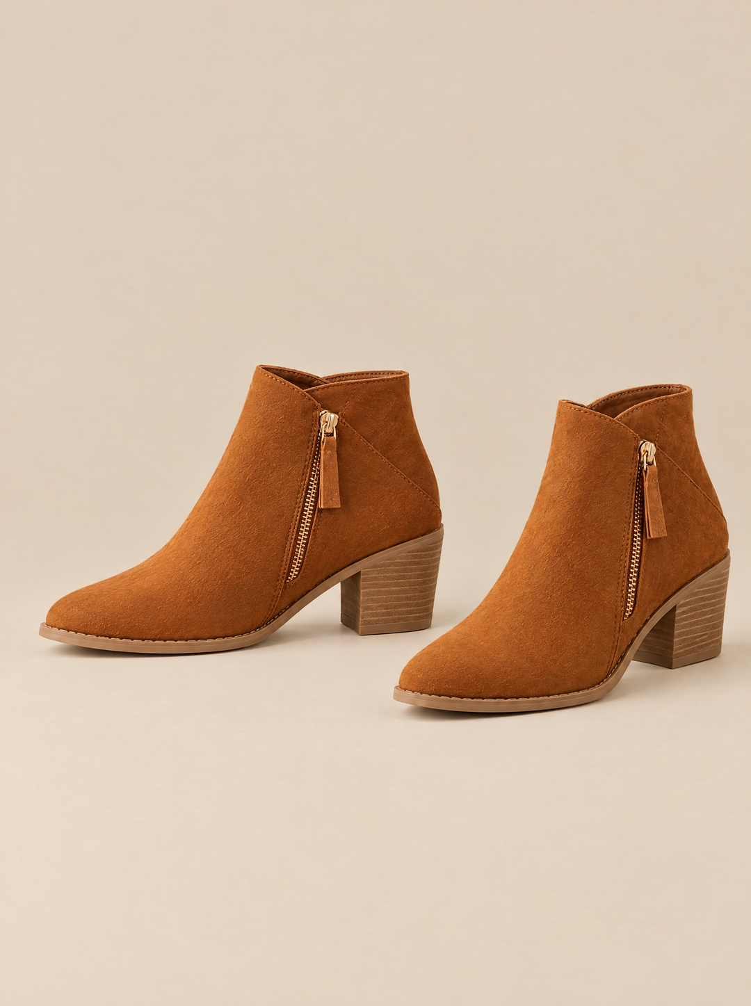 Vera block heel ankle boots side view, tan