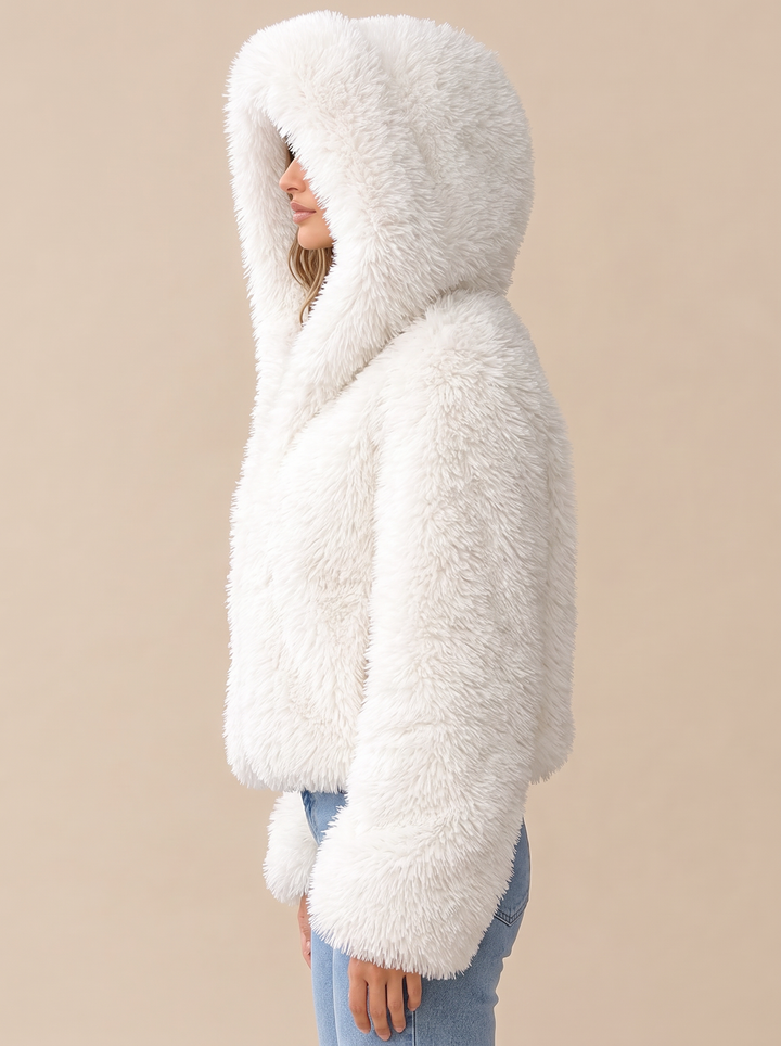 Henna faux fur jacket side view, white