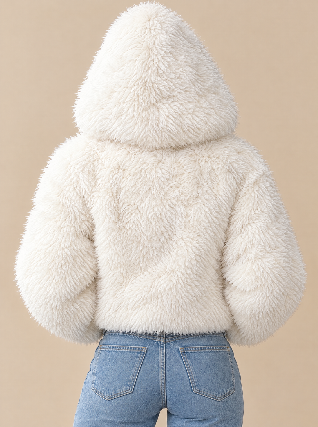 Henna faux fur jacket back view, white