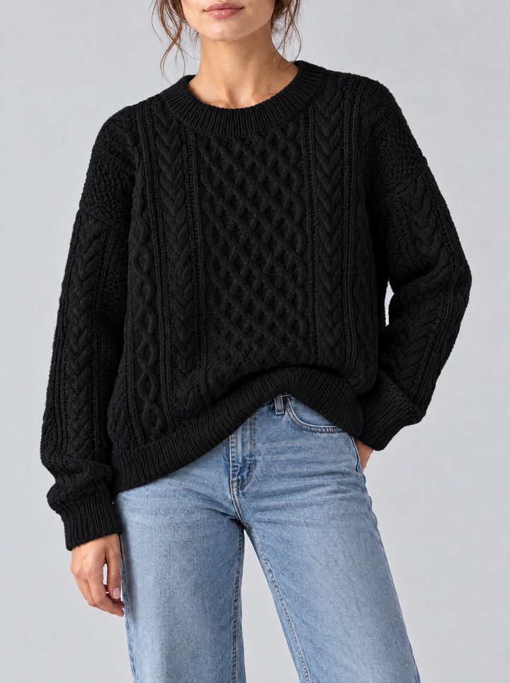 Fern cable knit sweater black