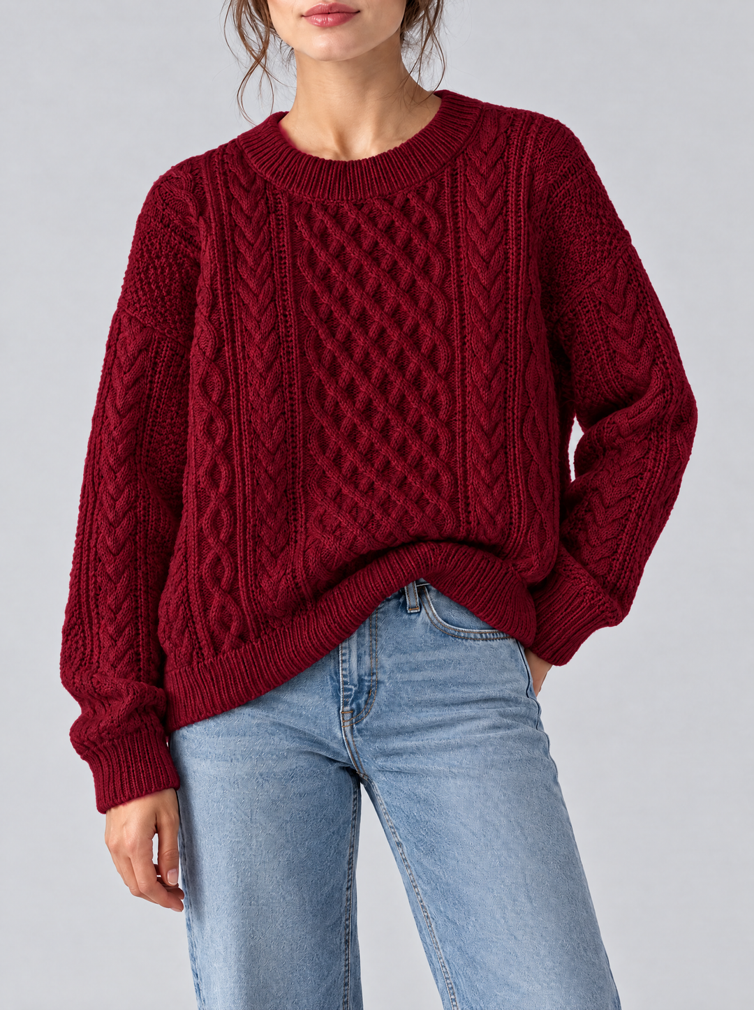 Fern cable knit sweater red
