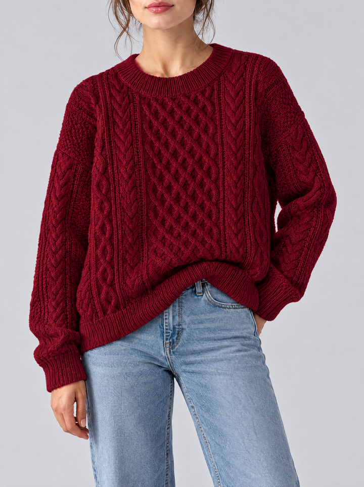 Fern cable knit sweater red