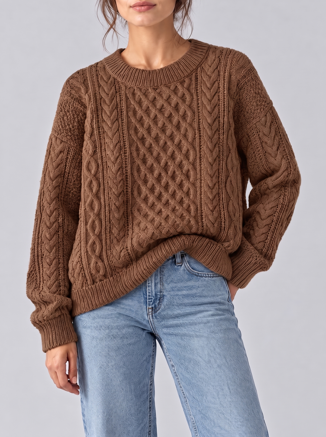 Fern cable knit sweater brown
