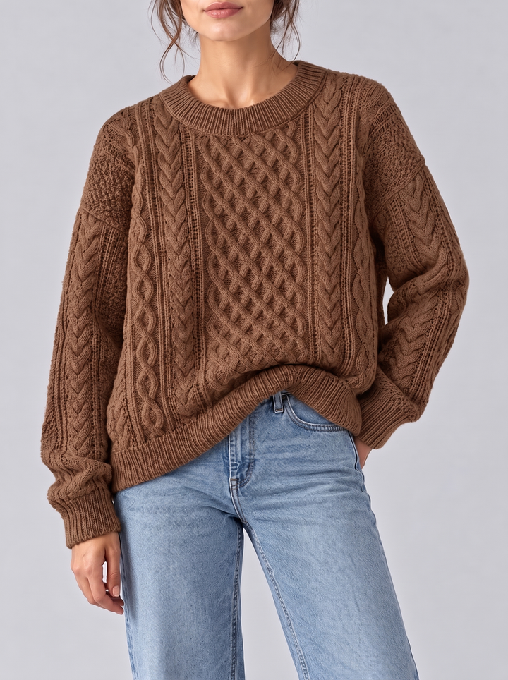 Fern cable knit sweater brown