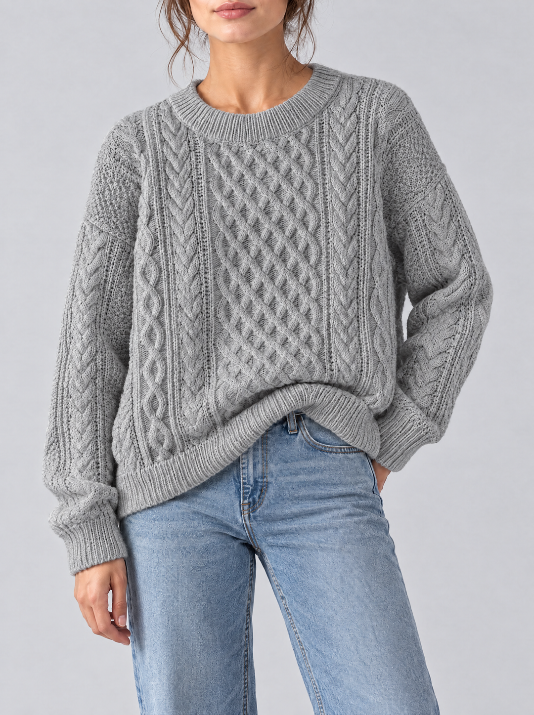 Fern cable knit sweater gray