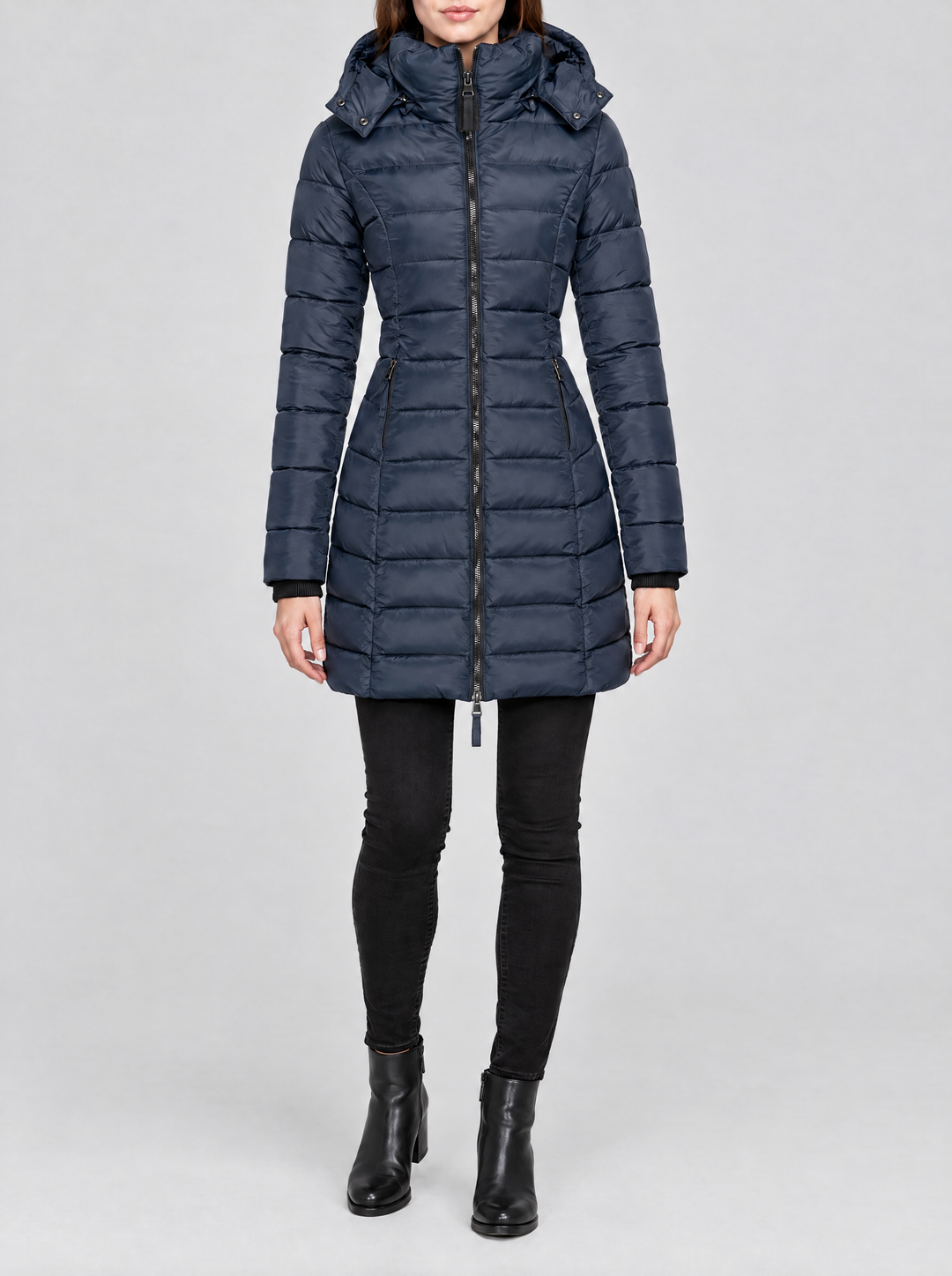 Olivia long hooded puffer coat navy