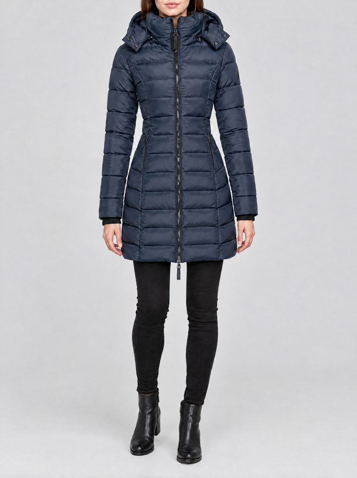 Olivia long hooded puffer coat navy