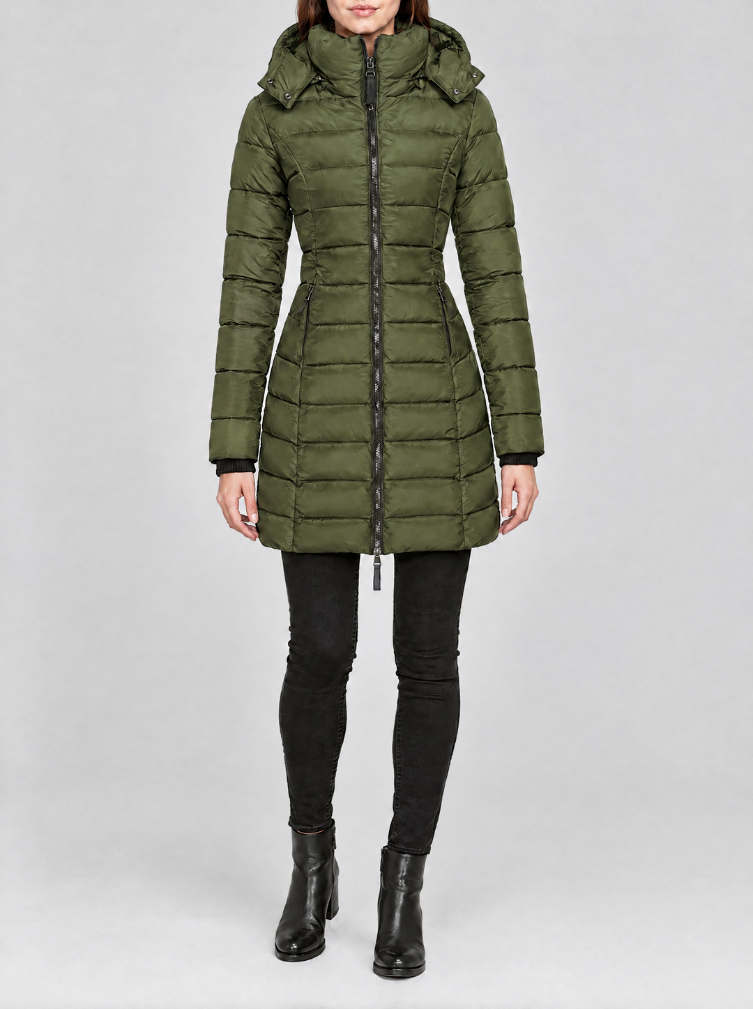 Olivia long hooded puffer coat olive