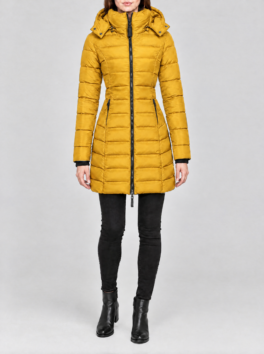 Olivia long hooded puffer coat mustard
