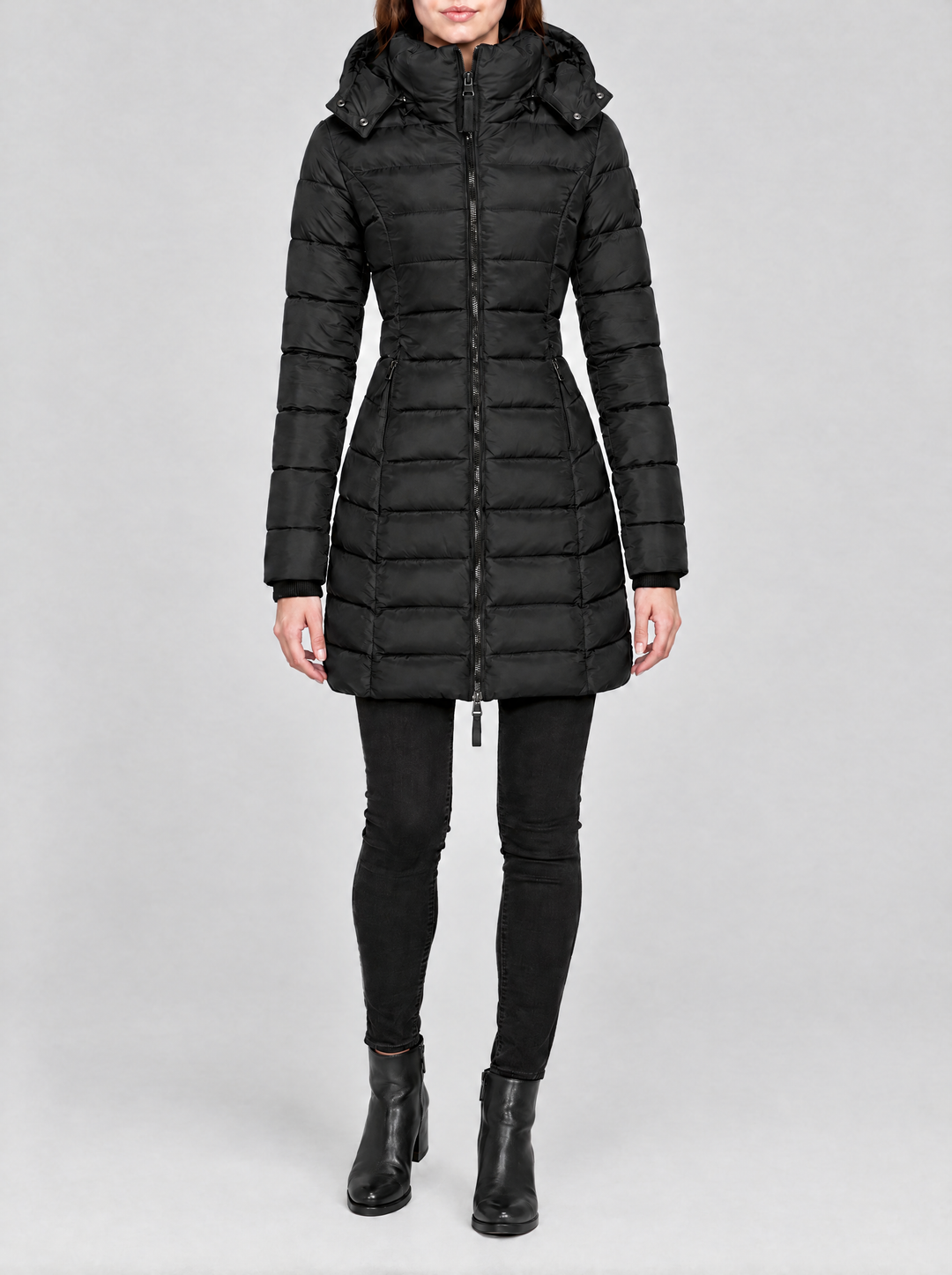 Olivia long hooded puffer coat black