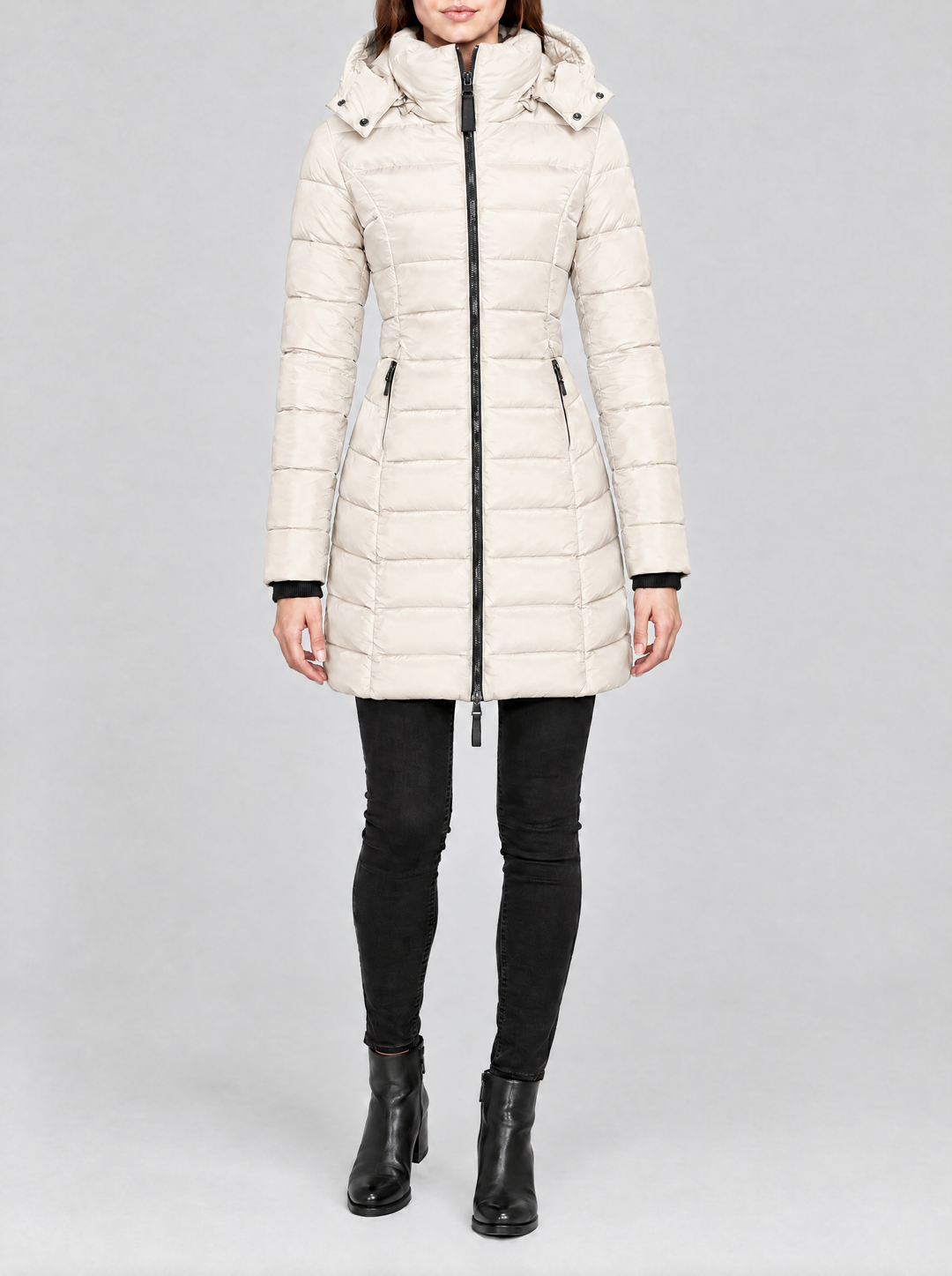Olivia long hooded puffer coat cream