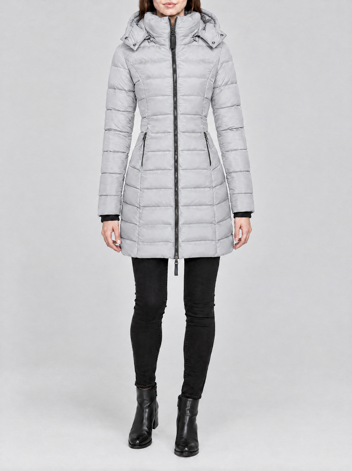 Olivia long hooded puffer coat light gray