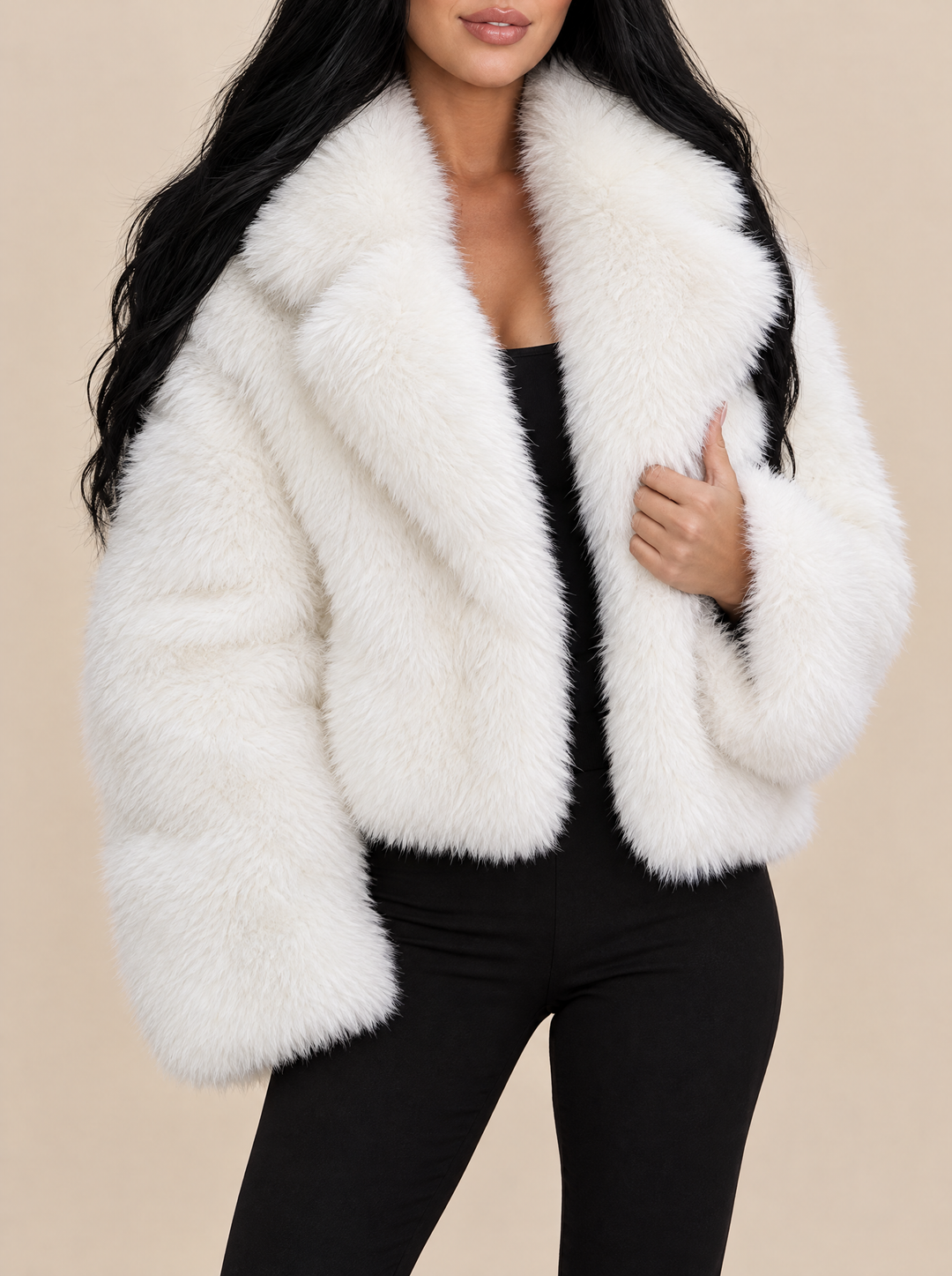 Cleo cropped faux fur jacket, white