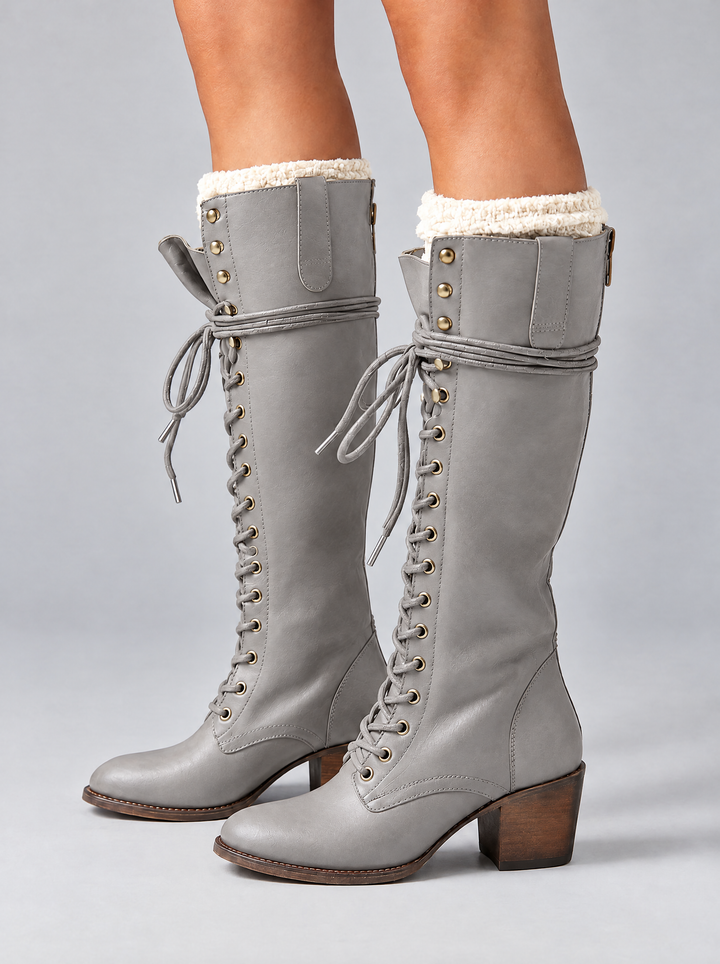 Ruby lace up knee high boots, gray