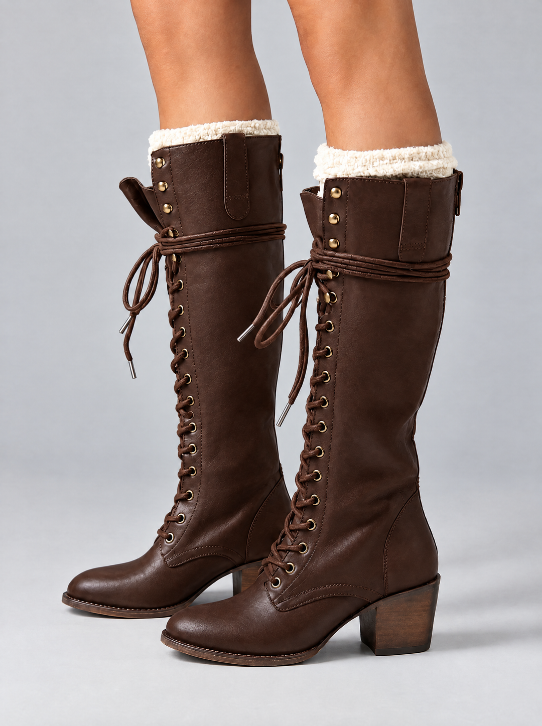 Ruby lace up knee high boots, brown