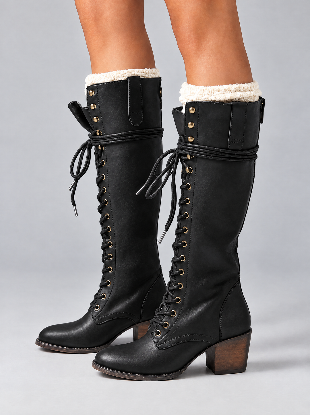 Ruby lace up knee high boots, black