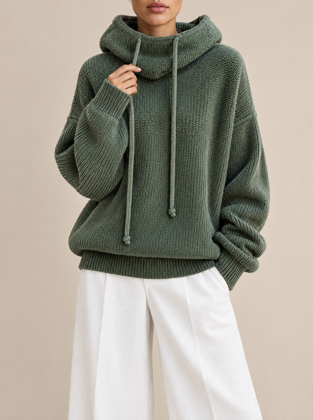 Bo chunky knit hooded sweater, green