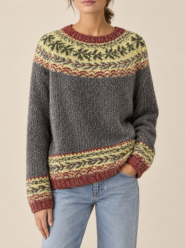 Silvia oversized fair isle sweater gray floral, gray/floral