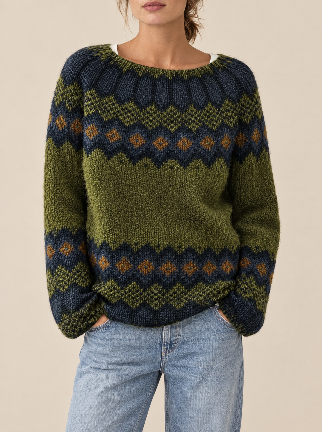 Silvia oversized fair isle sweater dark green
