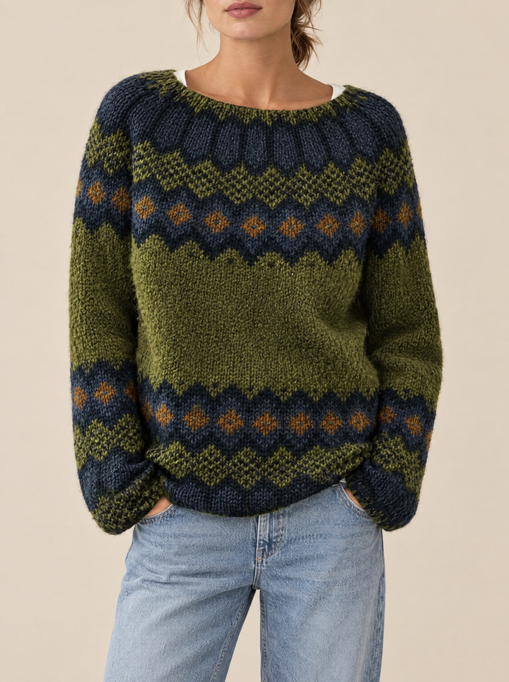 Silvia oversized fair isle sweater dark green