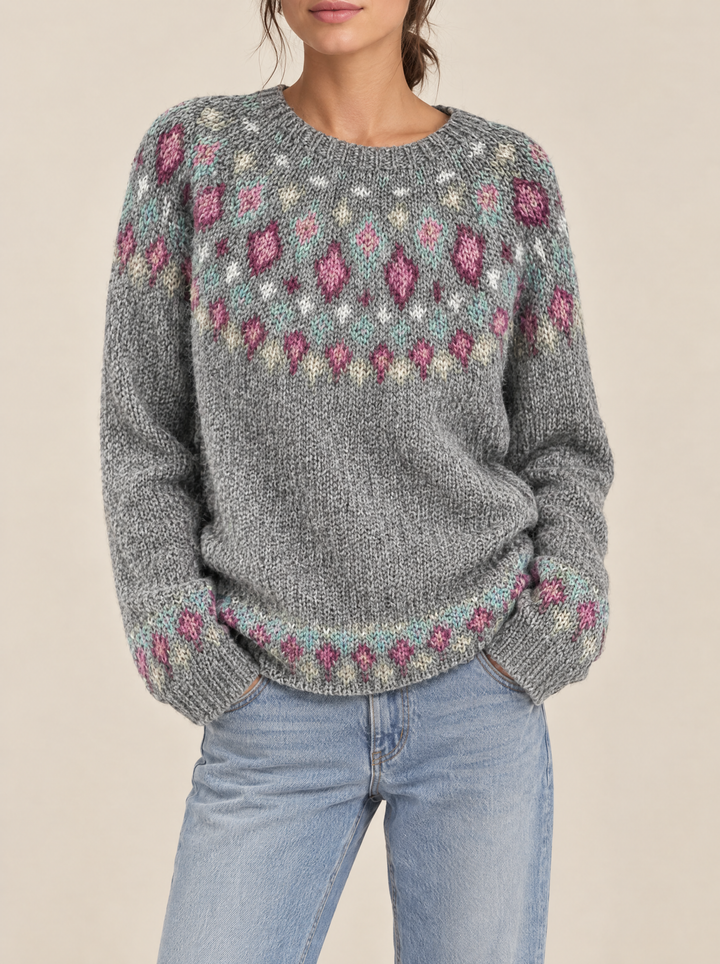 Silvia oversized fair isle sweater gray purple, gray/purple