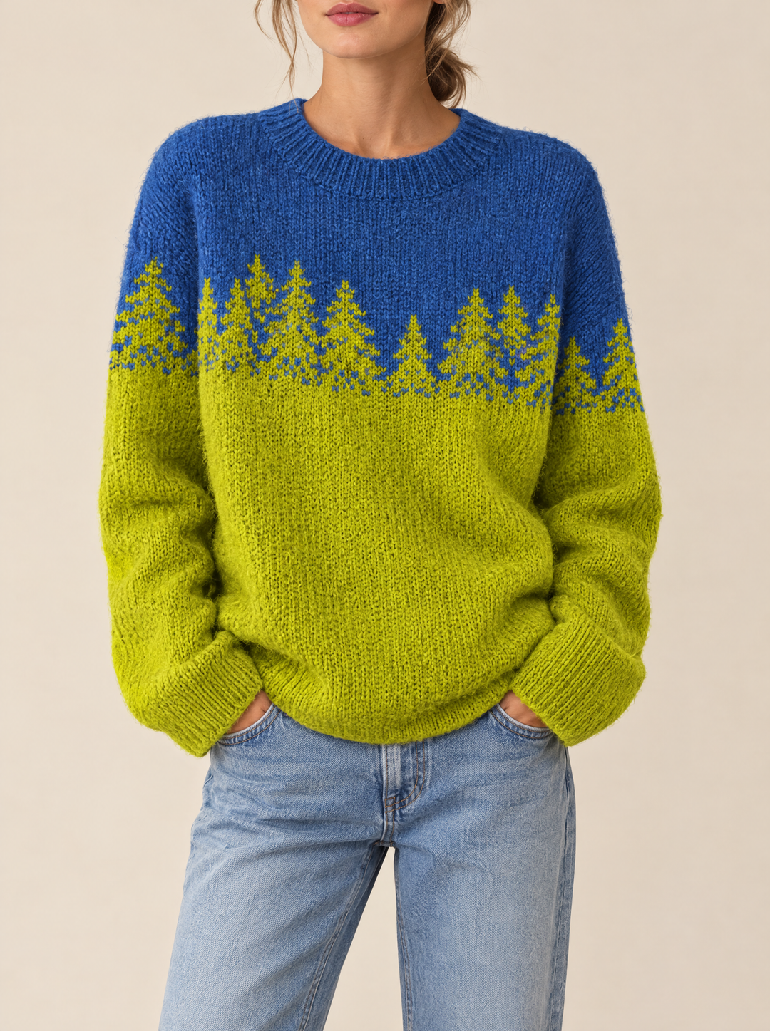 Silvia oversized fair isle sweater blue green, blue/green
