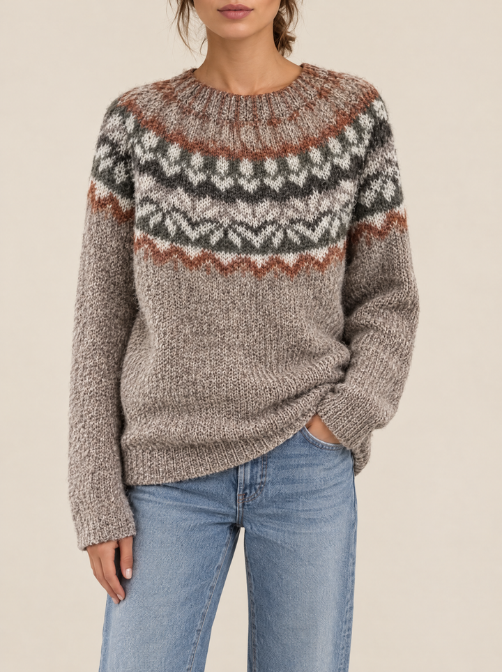 Silvia oversized fair isle sweater brown floral, brown/floral