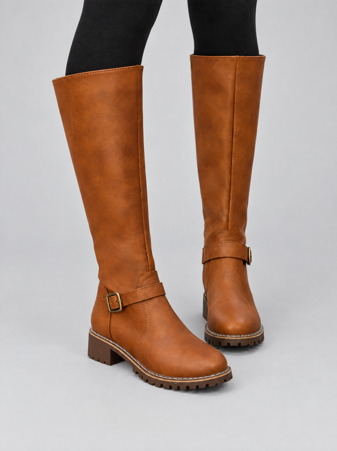Emma knee high boots, cognac, front view