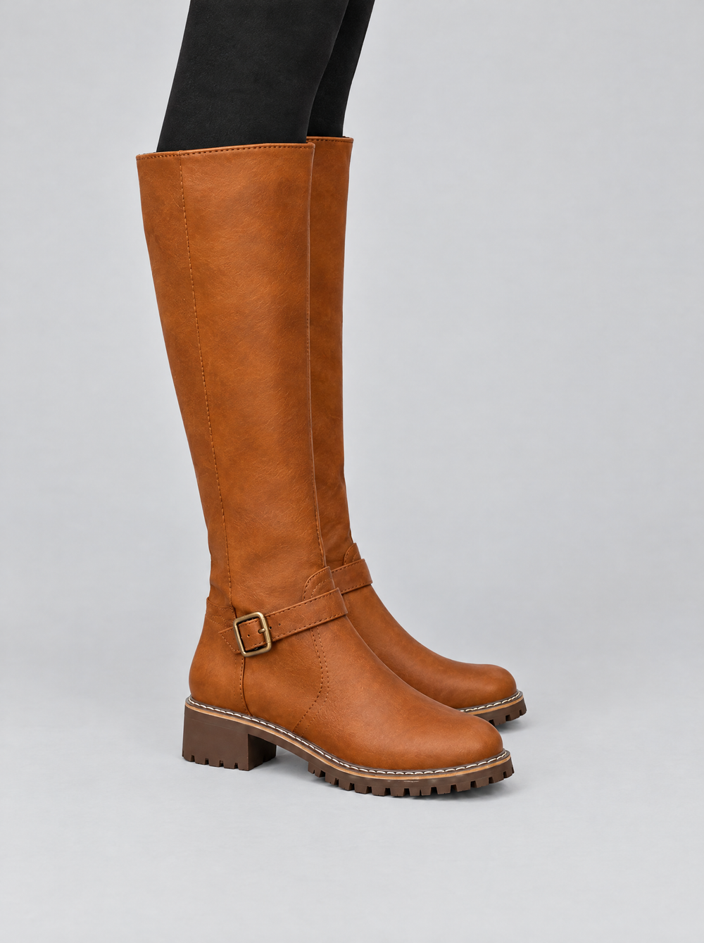 Emma knee high boots, cognac, side view