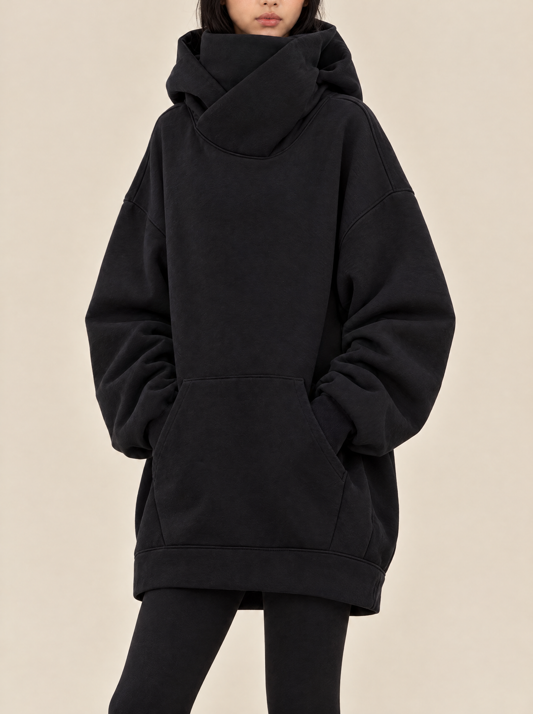Rosie oversized high neck hoodie in black, side view