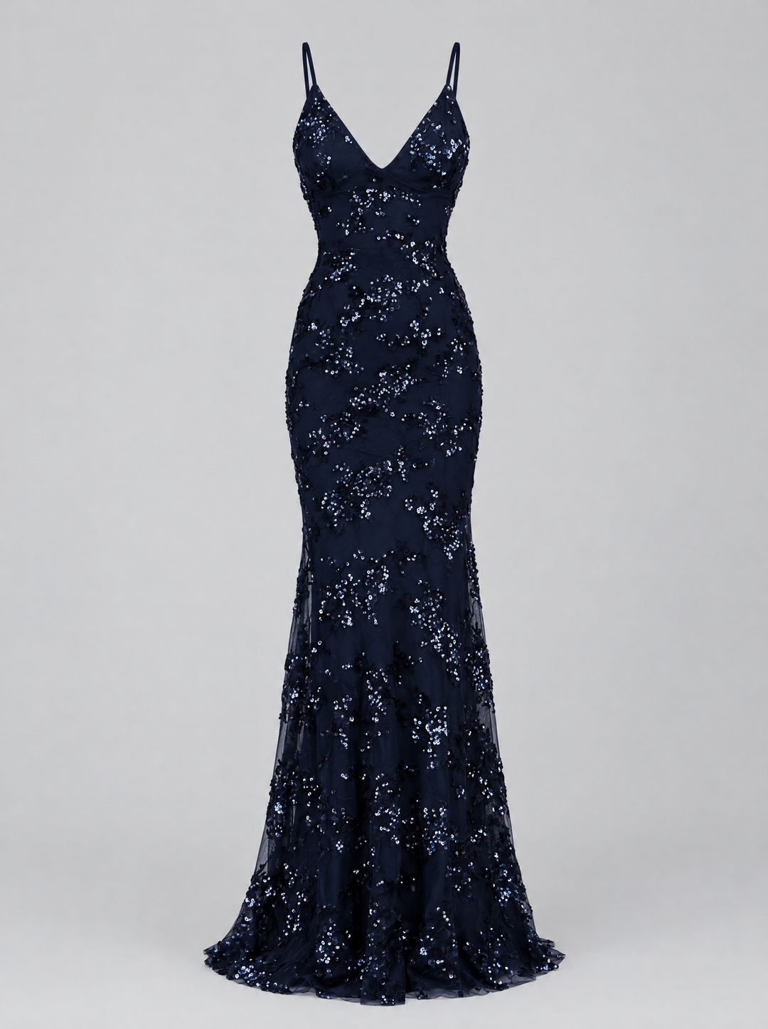 Vivienne long sequin dress, navy, front view