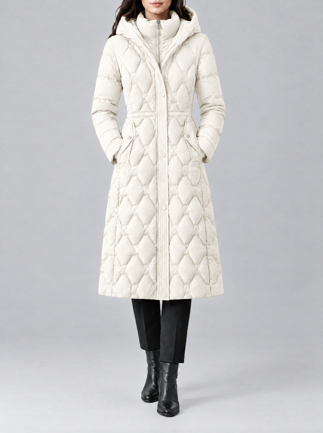 Lily longline hooded puffer coat, white