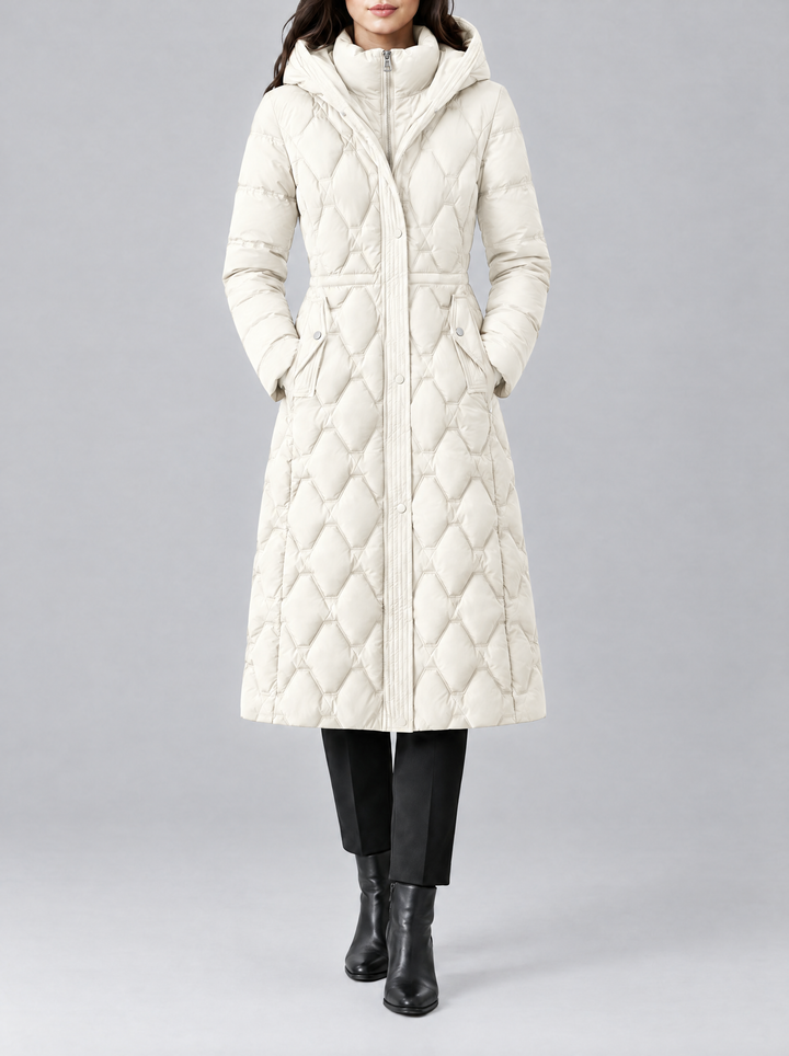 Lily longline hooded puffer coat, white
