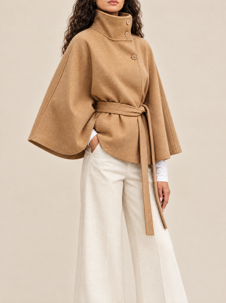 Bianca cape coat with high collar, khaki, side view