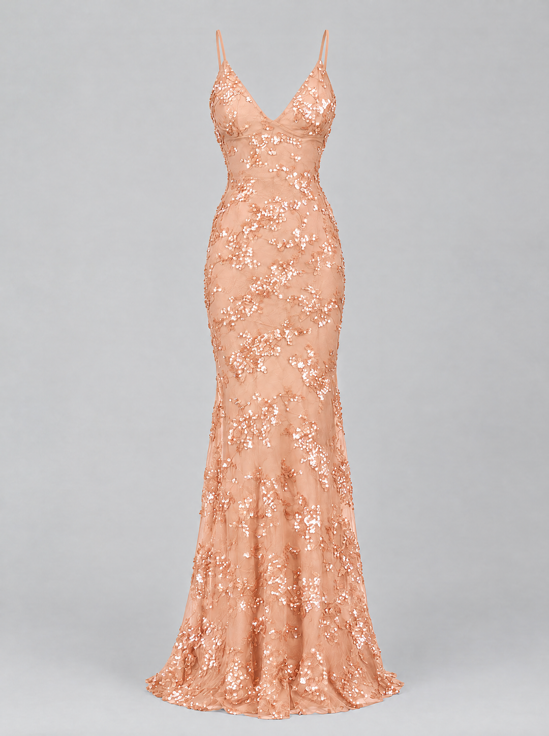 Vivienne long sequin dress, champagne, front view