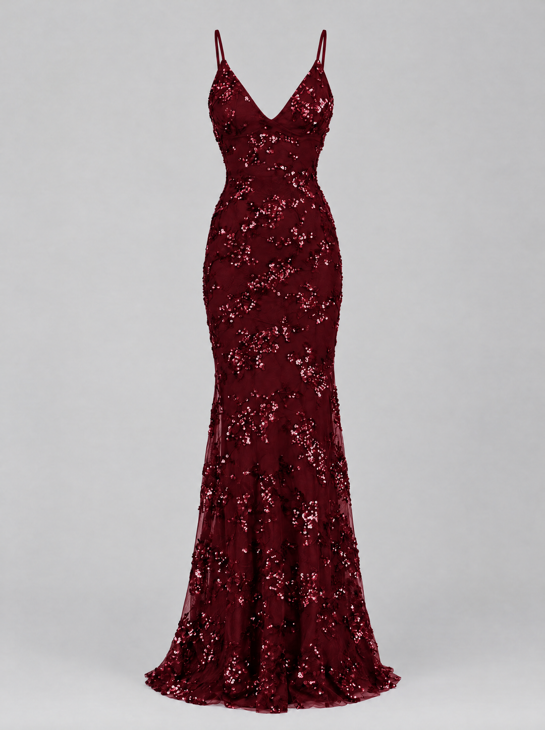 Vivienne long sequin dress, wine red, front view