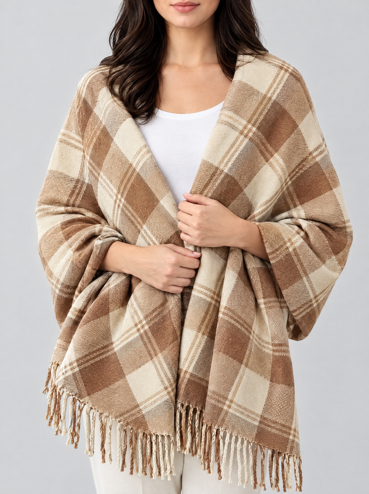Coleen oversized checked blanket scarf, beige