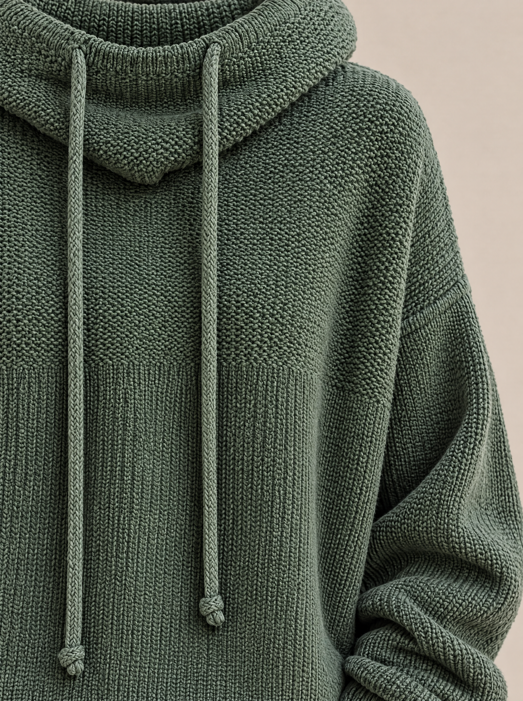 Bo knit hoodie detail, green