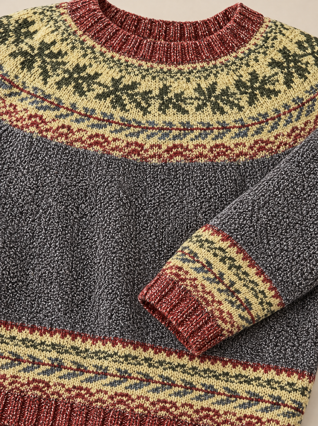 Silvia fair isle sweater detail, gray/floral