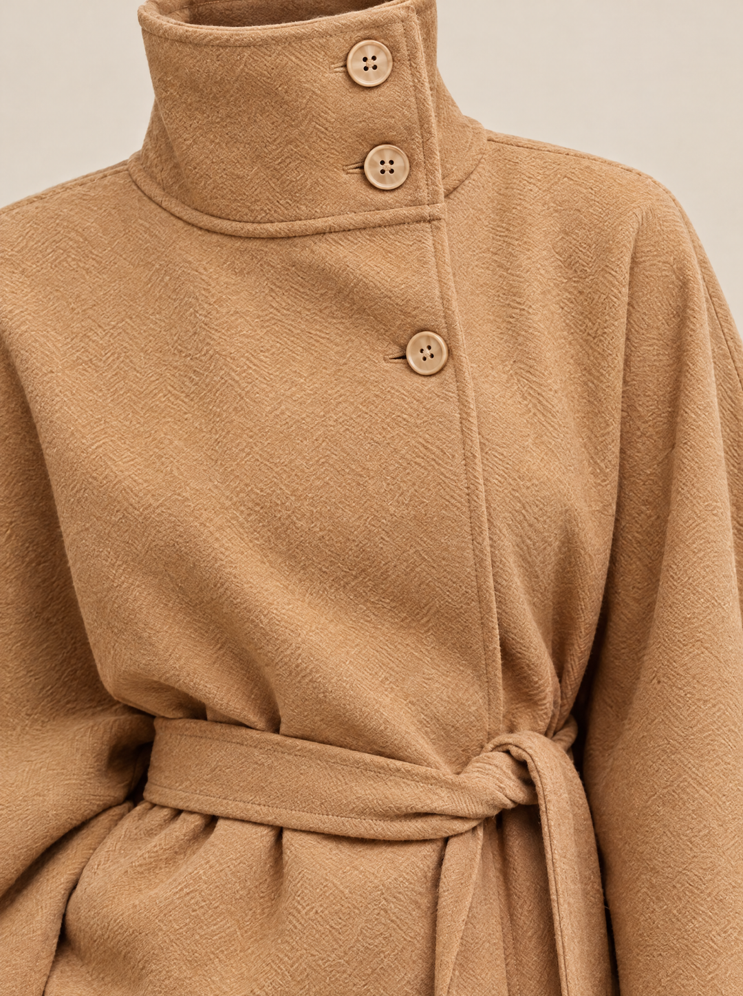Bianca cape coat with high collar, khaki, detail