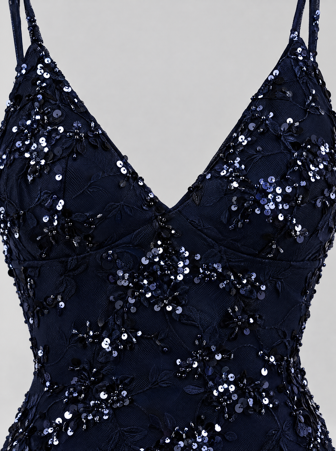 Vivienne long sequin dress, navy, detail