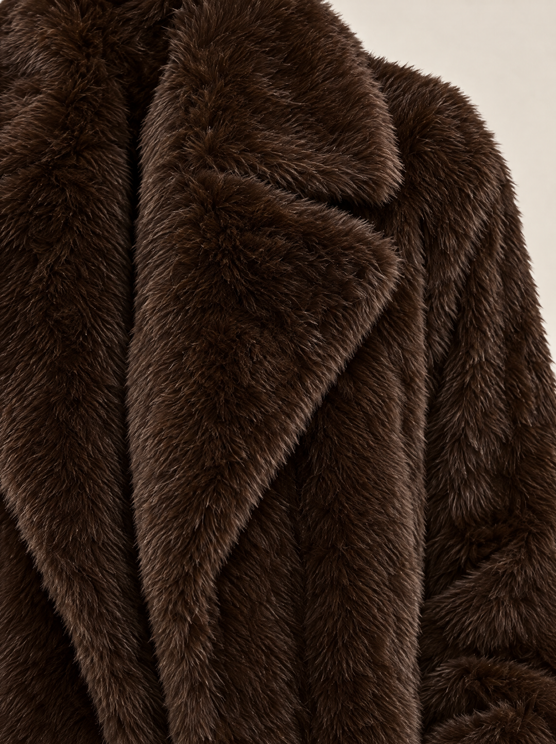 Margot faux fur coat with wide lapels detail, dark brown