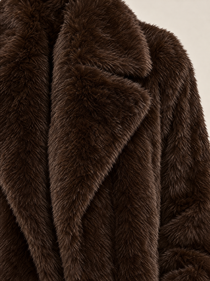 Margot faux fur coat with wide lapels detail, dark brown