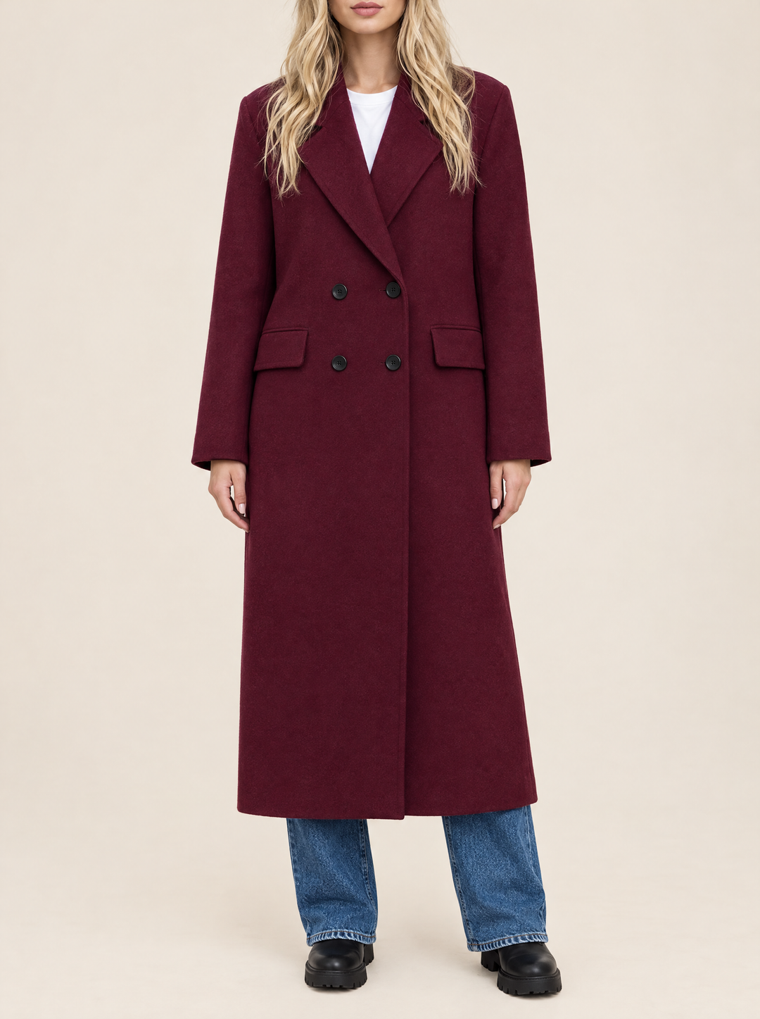 Celine burgundy long double breasted coat