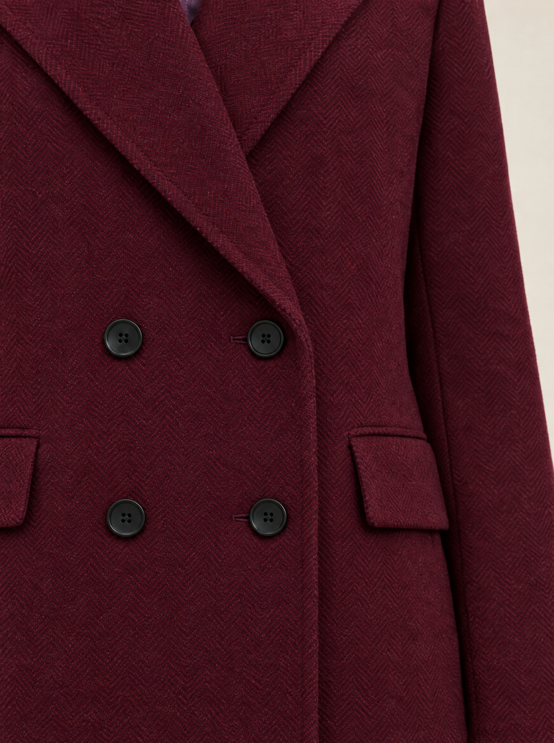 Celine burgundy long double breasted coat detail