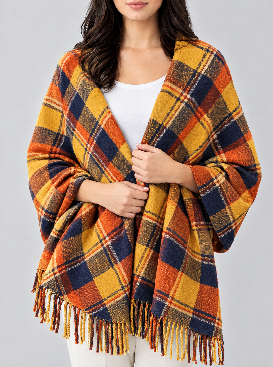 Coleen oversized checked blanket scarf, orange