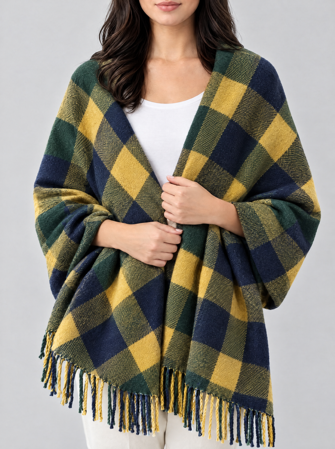 Coleen oversized checked blanket scarf, green