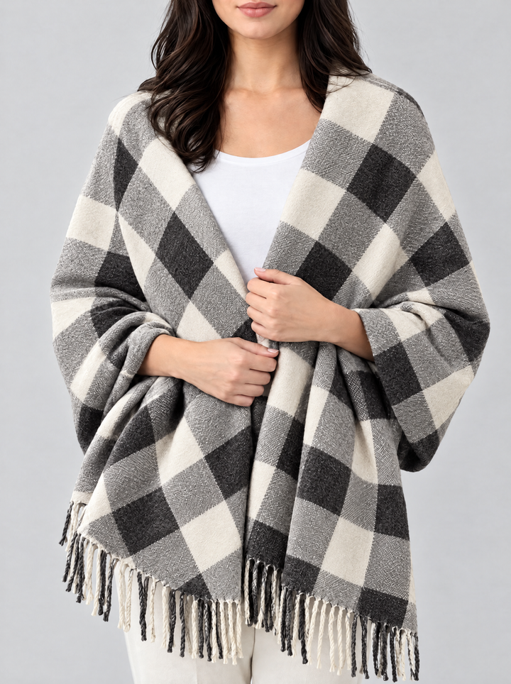 Coleen oversized checked blanket scarf, white