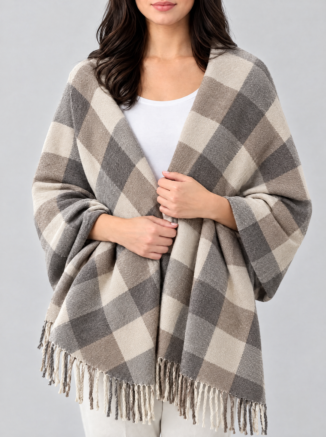 Coleen oversized checked blanket scarf, gray