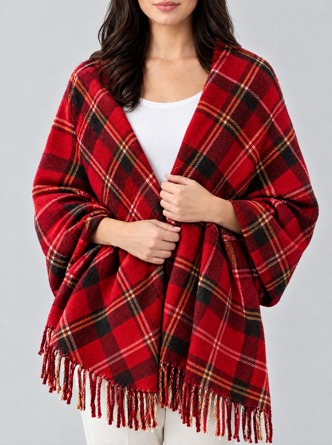 Coleen oversized checked blanket scarf, red